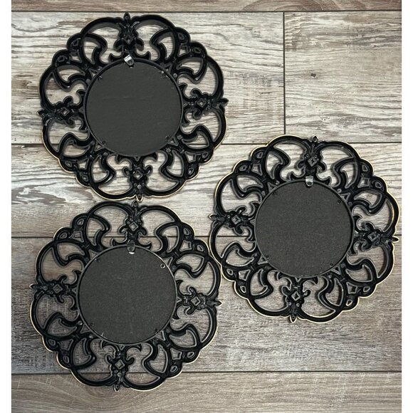 Fleur-de-lis Burnished Gold 3-Piece Mirror Set Wall Decor - Picture 2 of 4